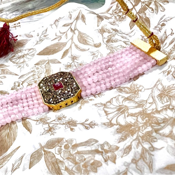 Brand New!Stunning Rose Quartz Necklace embedded w  Rubies &Dark grey stones - Picture 13 of 16